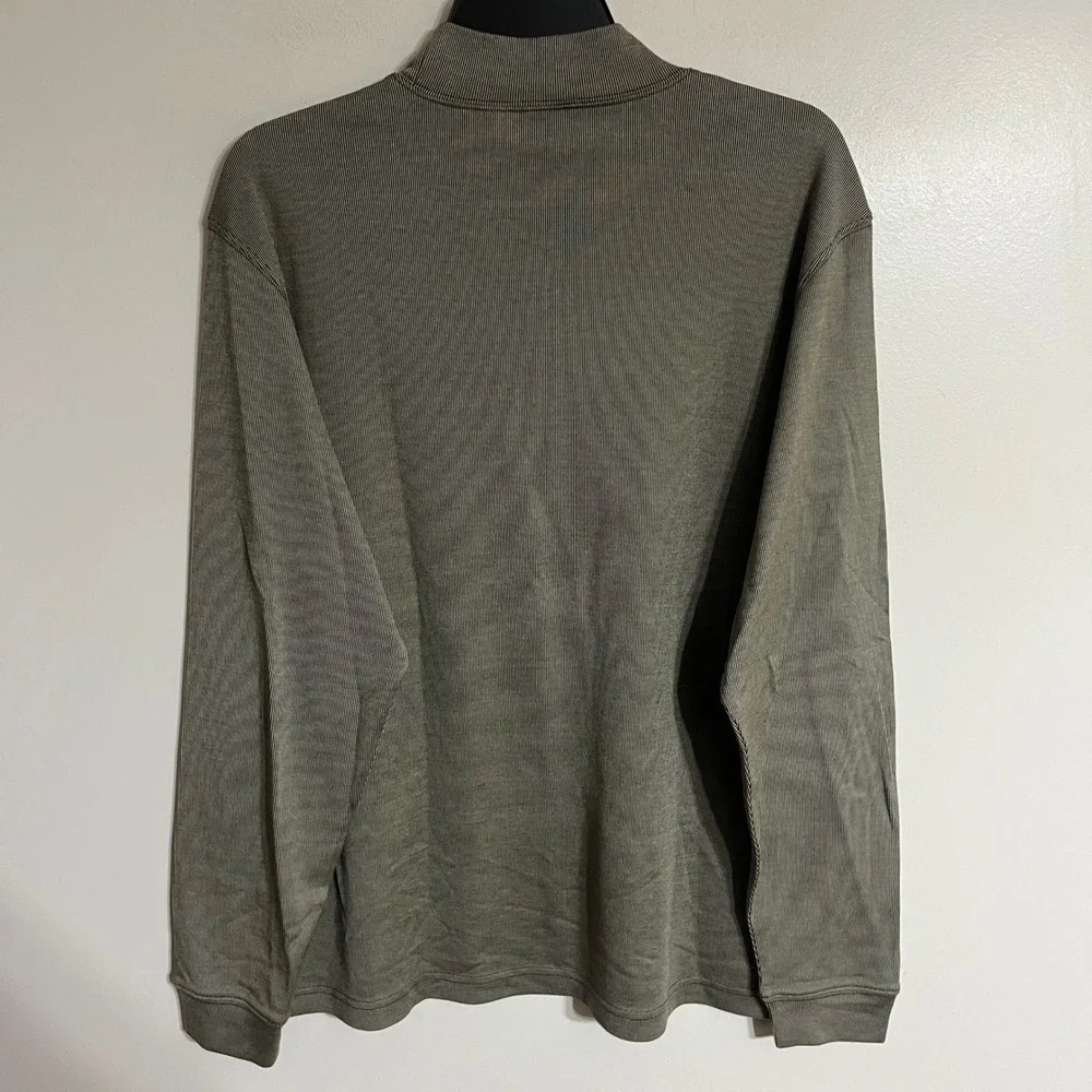 Saks Fifth Avenue Mens Silk Cotton Mock Neck Sweater Olive Green Ribbed Size M‎